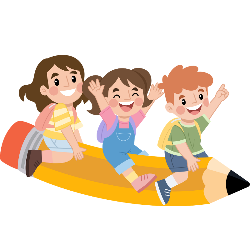 Kids riding a giant pencil
