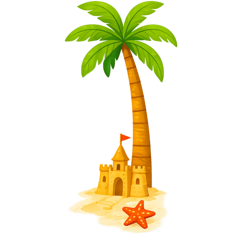 Palm tree and sandcastle